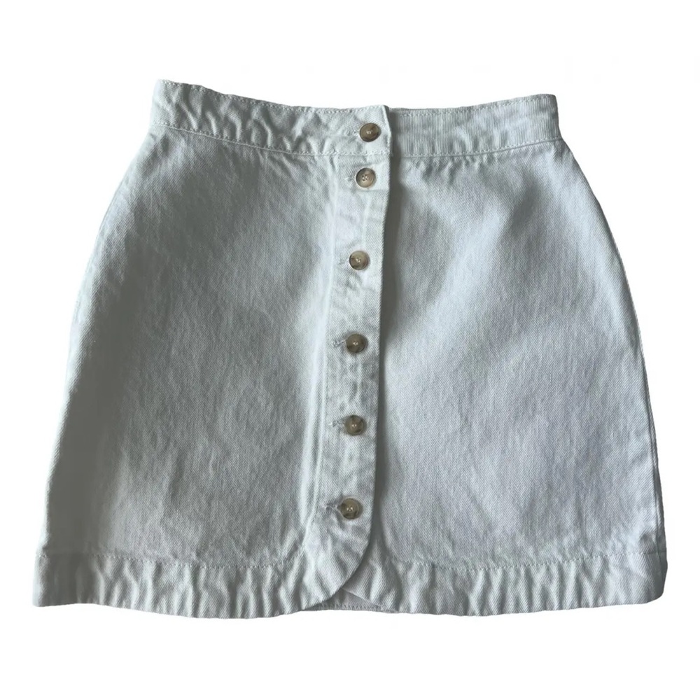 Sezane Denim White Button-Front Mini Skirt